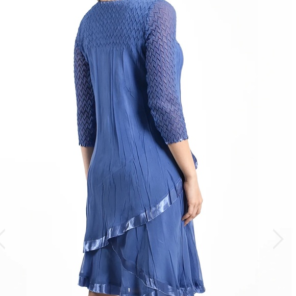 Komarov Lace Trim Charmeuse & Chiffon Tiered Dress - Picture 3 of 12